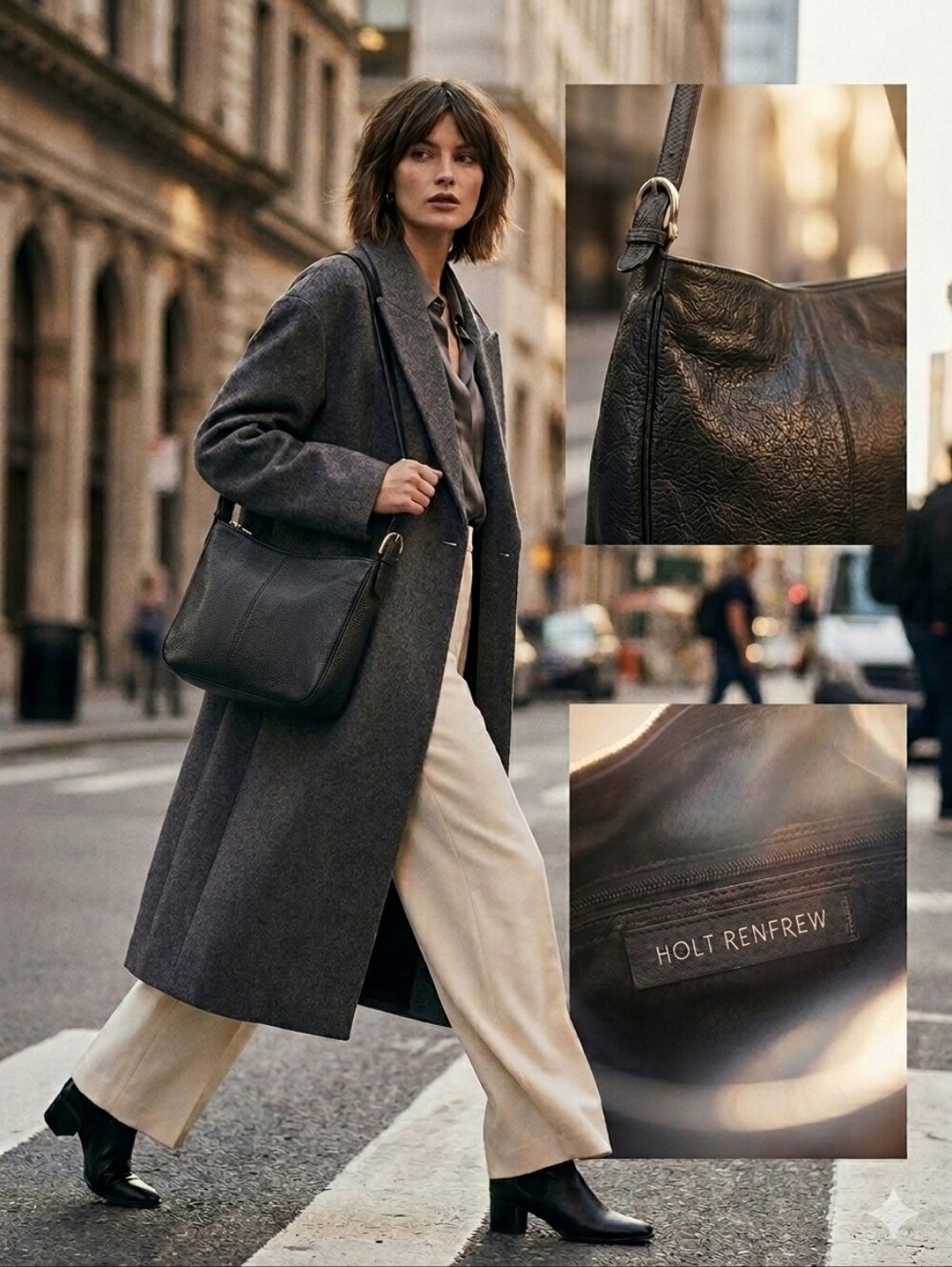Holt Renfrew Black Leather Shoulder Bag